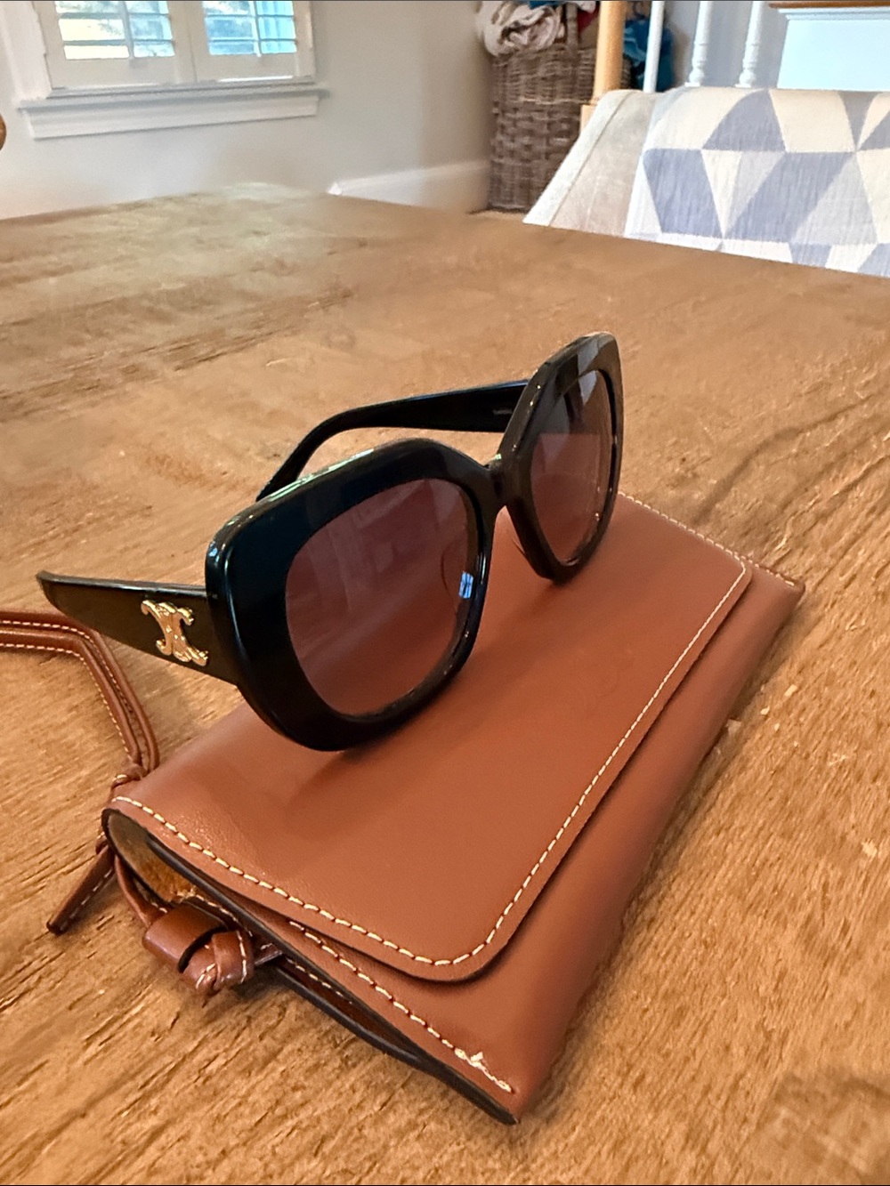 Celine Paris Black Oversized Sunglasses with Gold Logo